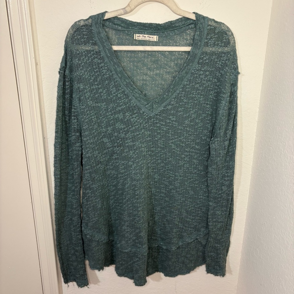 Free People We The Free Ocean Air Hacci Tunic Top size small oversized cotton